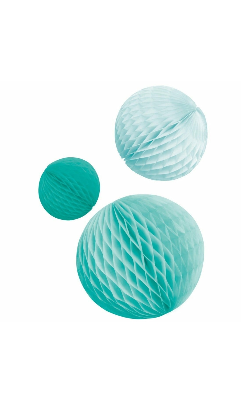 Honeycomb Decorations Aqua Glamor Paper 14 cm/ 18 cm / 22 cm - 3pk