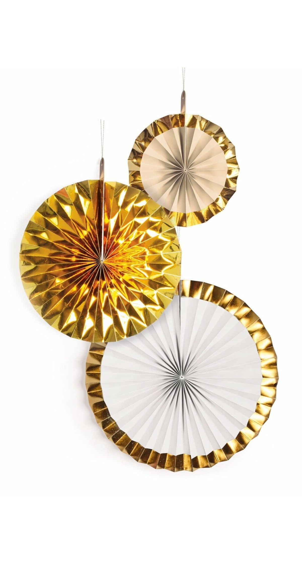 Fan Decorations Gold Brush Paper 18 cm / 30 cm / 38 cm - 3pk