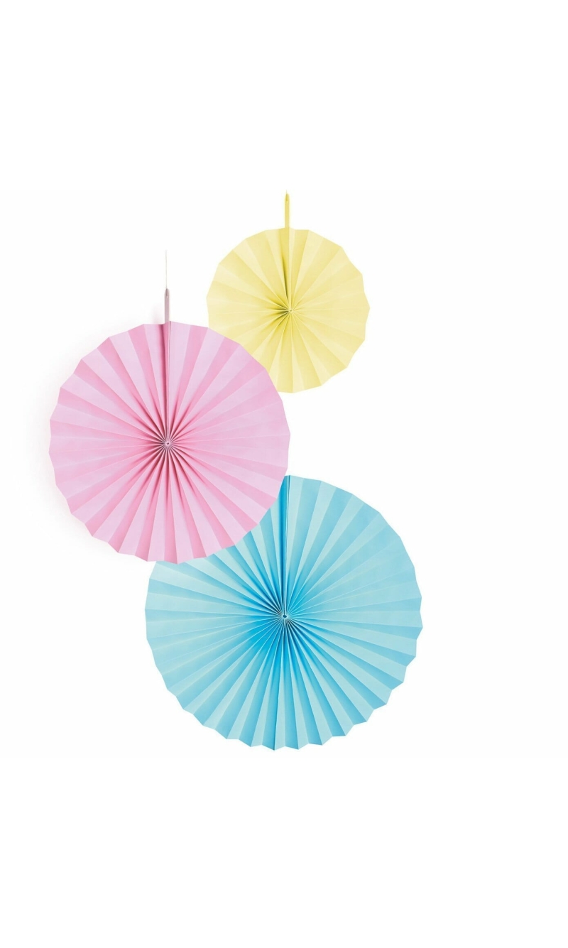 Fan Decorations Pastel Rainbow Paper 18cm / 30cm / 38cm - 3pk