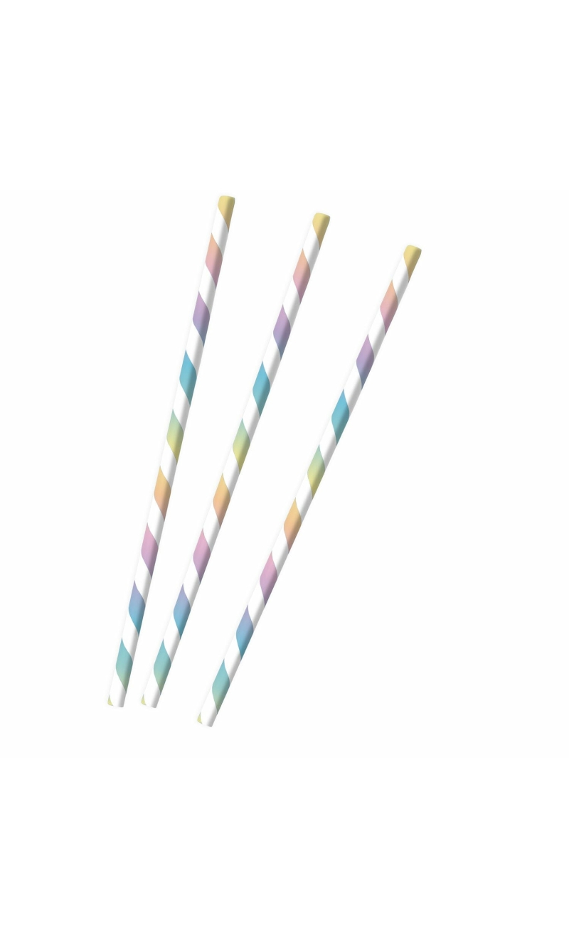 12 Drinking Straws Pastel Rainbow Paper 19.7 cm