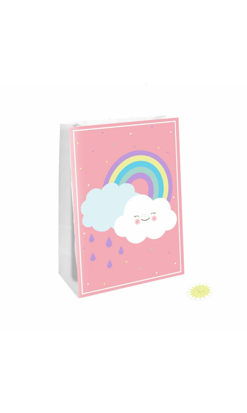 Rainbow & Cloud Paper Party Bags with Stickers 14.7 x 21cm - 4pk