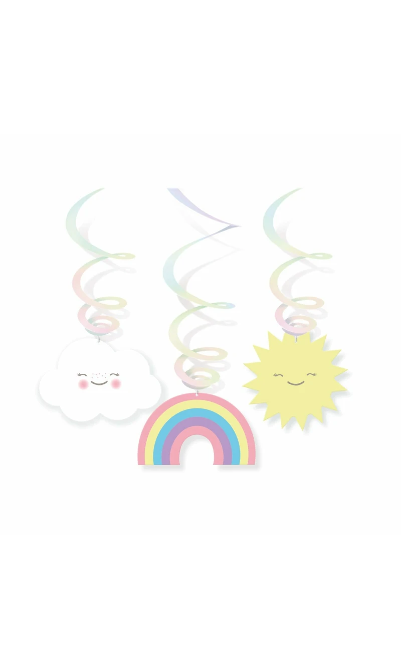 Rainbow & Cloud Swirl Party Decorations - 6pk