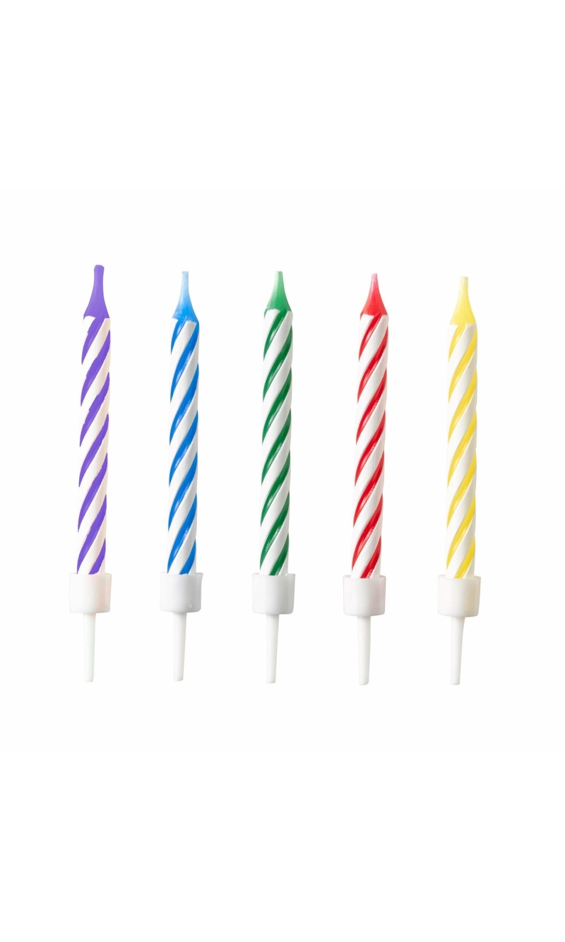 10 Spiral Candles Bright Rainbow Height 6.3 cm