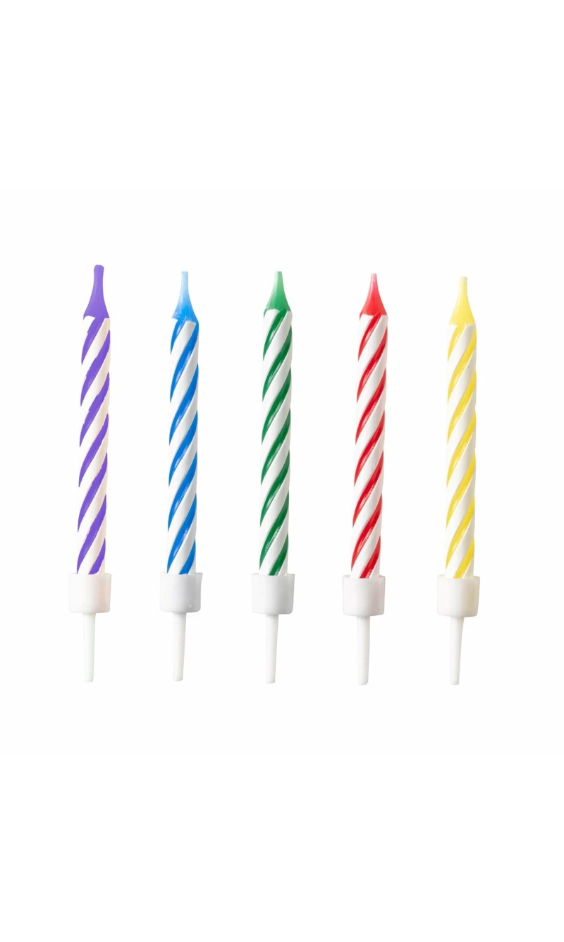 10 Spiral Candles Bright Rainbow Height 6.3 cm