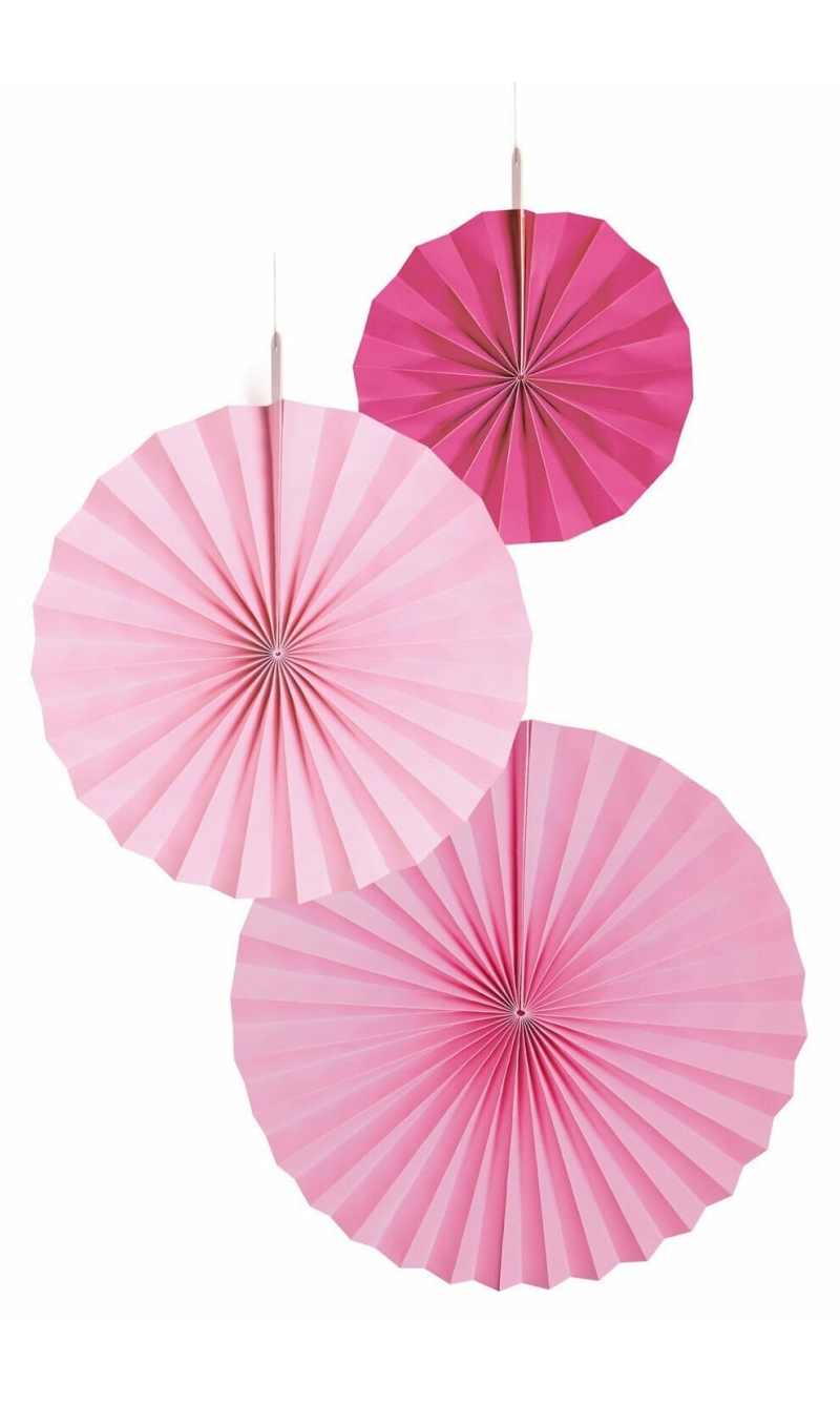 Fan Decorations Hot Pink Paper 18 cm / 30 cm / 38 cm - 3pk