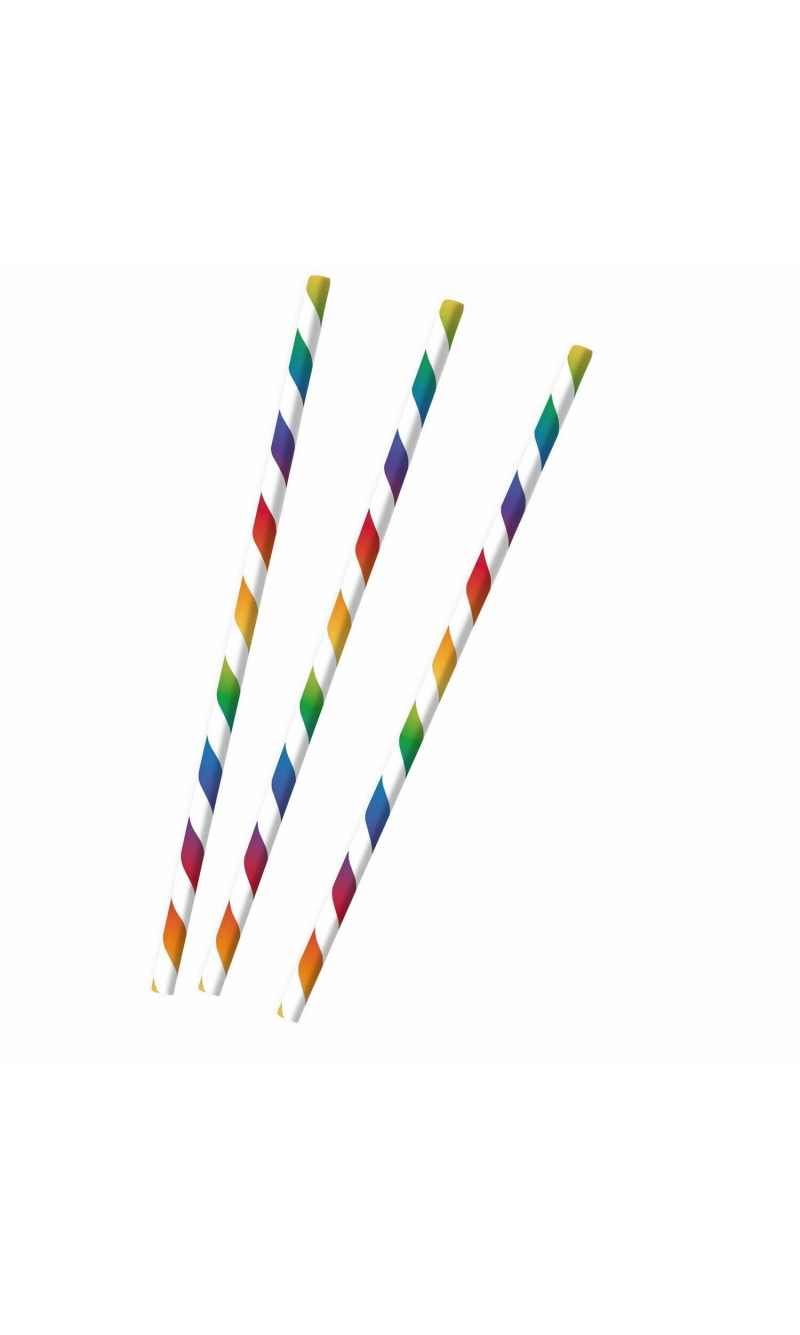 12 Drinking Straws Bright Rainbow Paper 19.7 cm