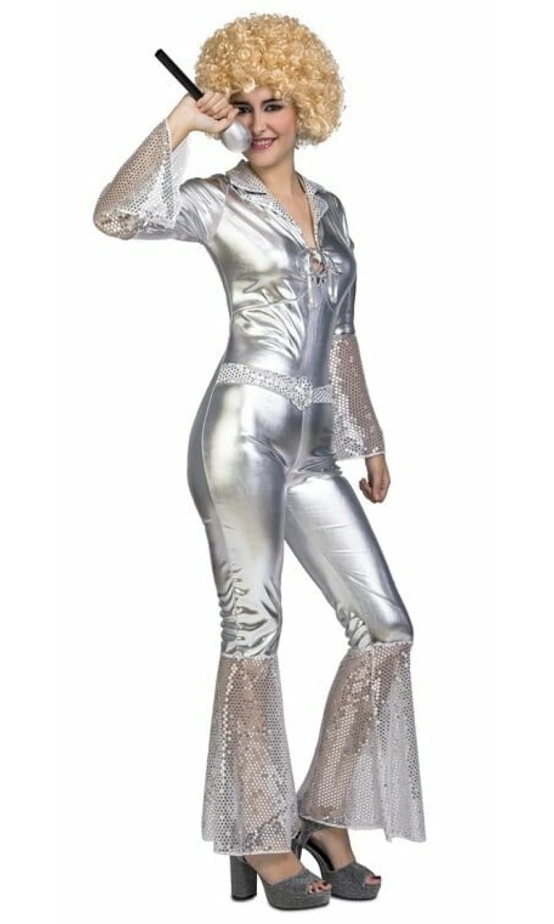 Disco Lady SilverJumpsuit - Adult Size M/L