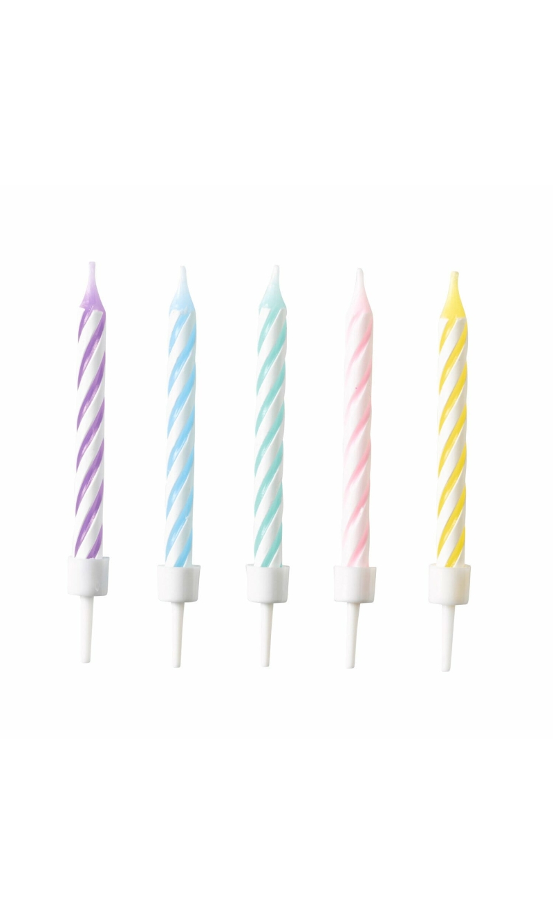 Spiral Candles Pastel Rainbow Height 6.3cm - 10pk