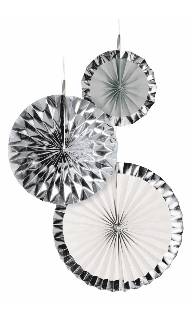 Fan Decorations Silver Dream Paper 18 cm / 30 cm / 38 cm - 3pk