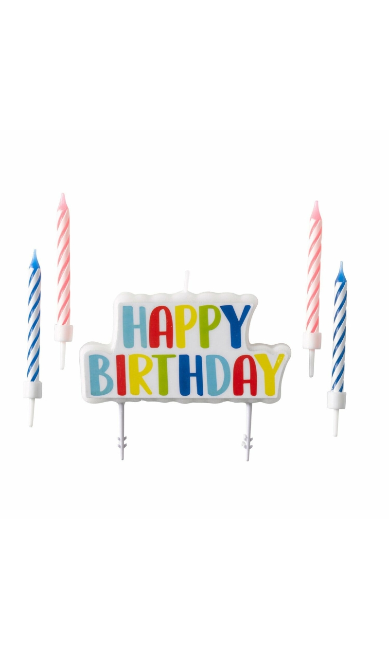 Set of Candles Happy Birthday 5 Pieces Height 6.5 / 6.3 cm