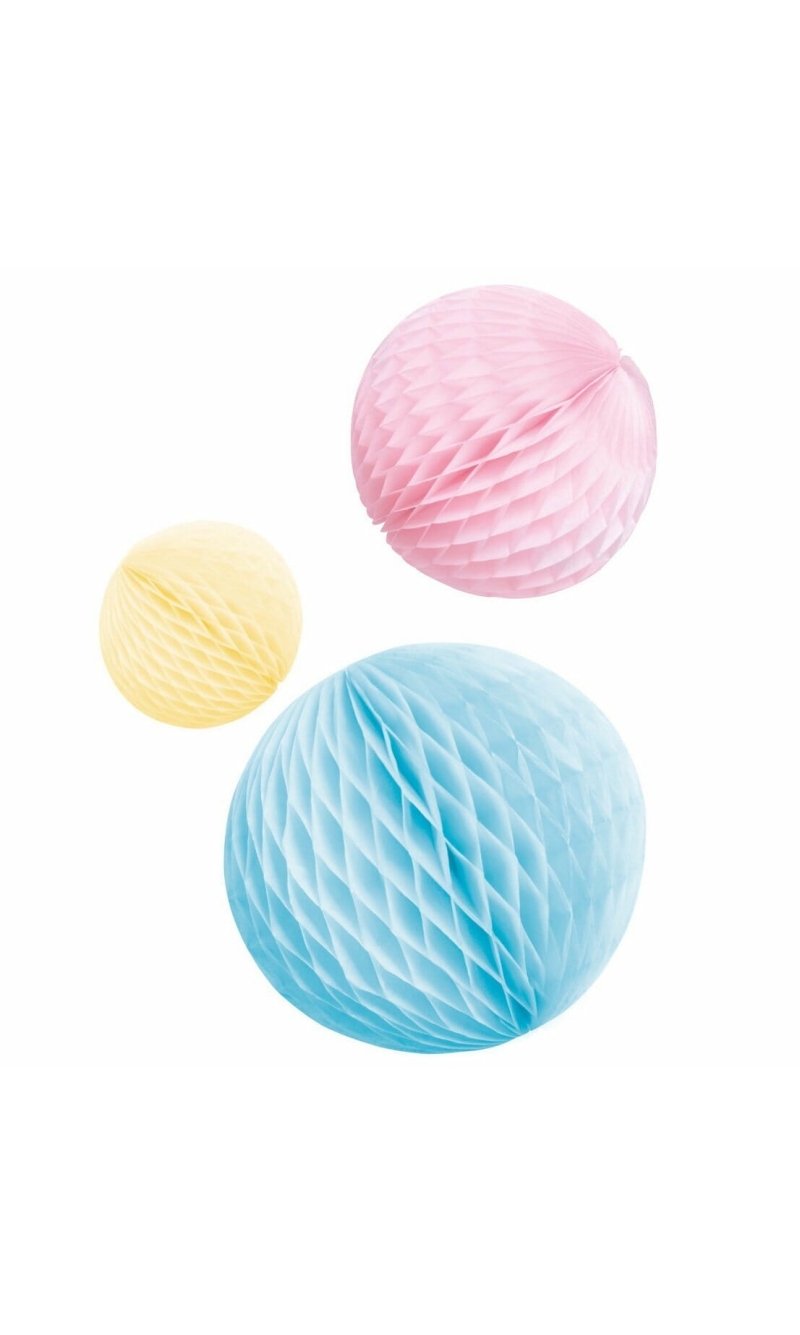 Honeycomb Decorations Pastel Rainbow Paper 14cm / 18cm / 22cm - 3pk