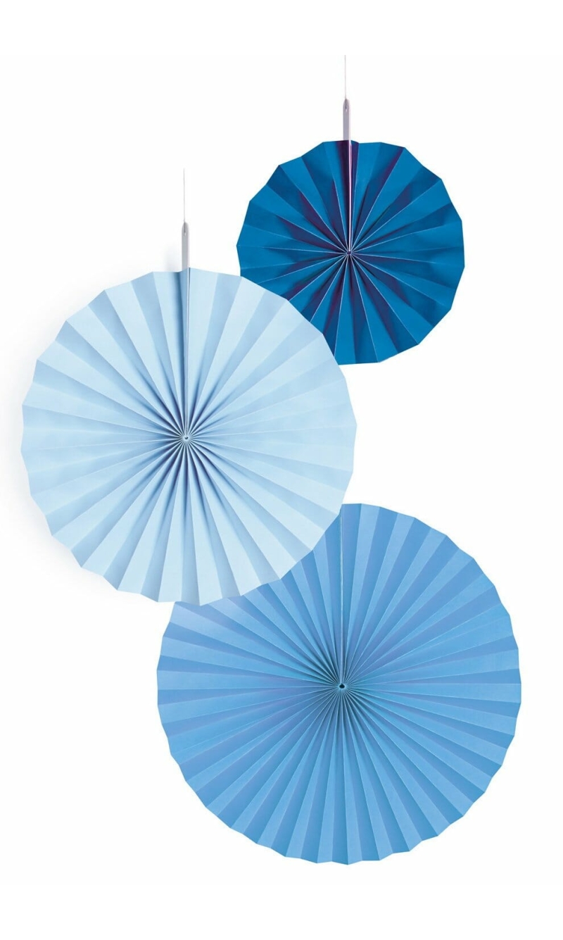Fan Decorations Sky Blue Paper 18 cm / 30 cm / 38 cm - 3pk