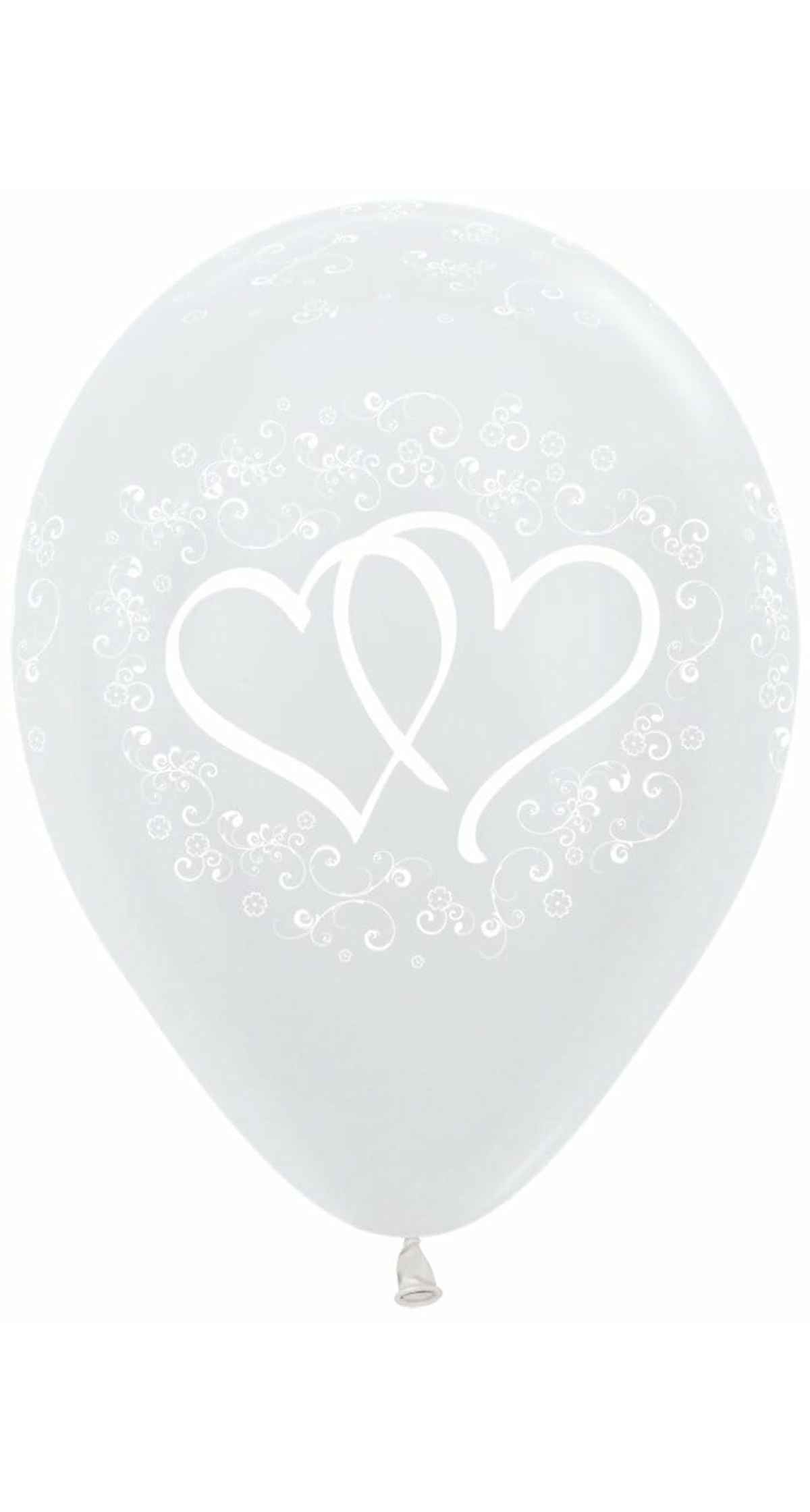 Satin Pearl White Printed Entwinted Hearts - 12" Latex Balloon