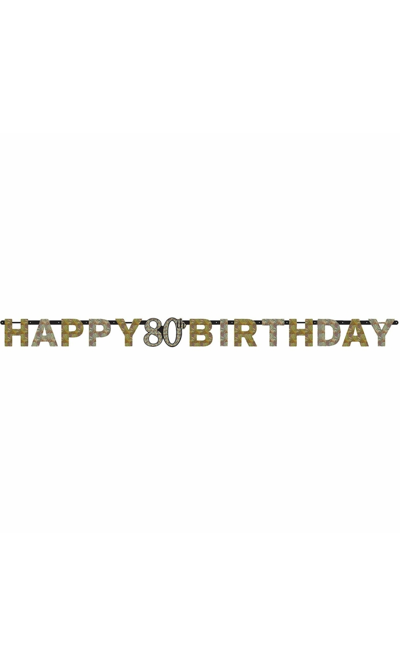 80th Gold Sparkling Celebration Paper Letter Banner - 2.13m