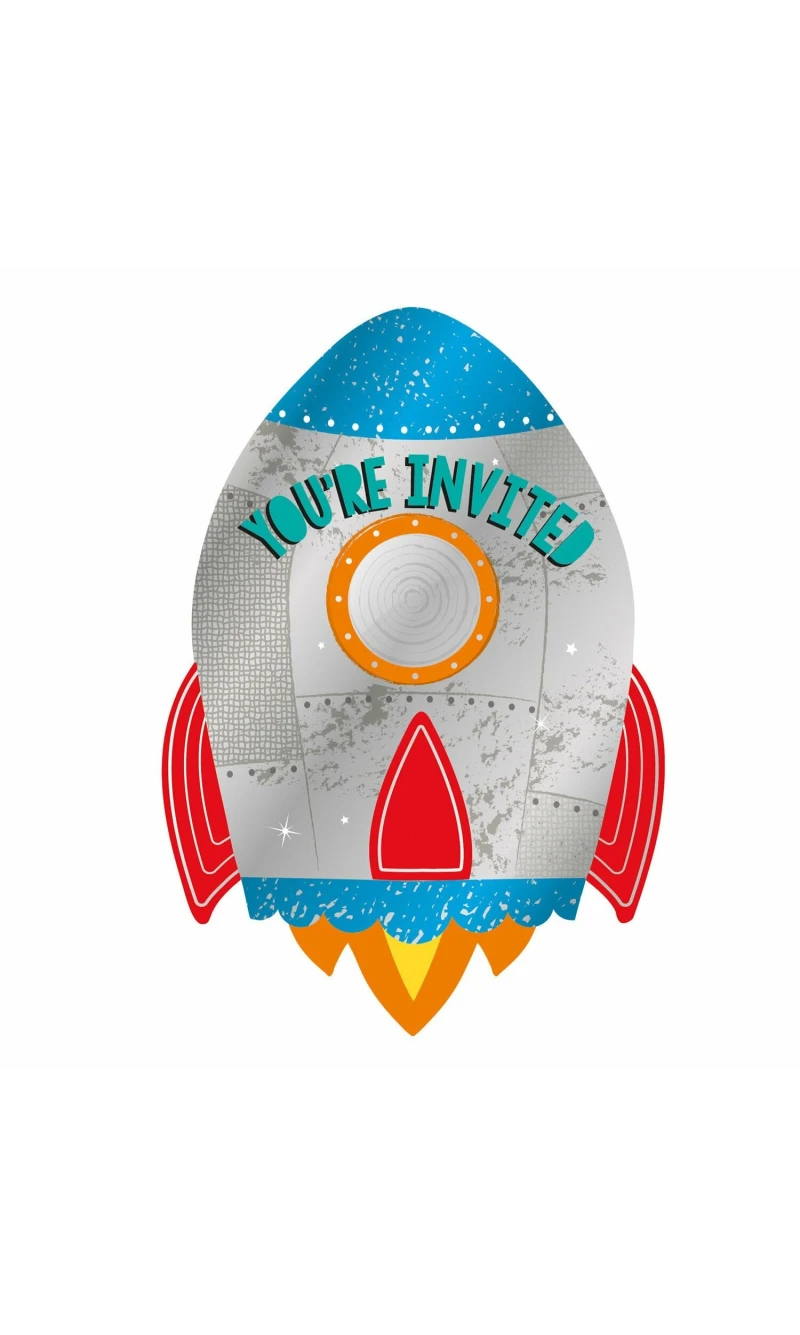 Blast Off Invitations & Envelopes & Stickers (10.7 x 15.8cm) - 8pk
