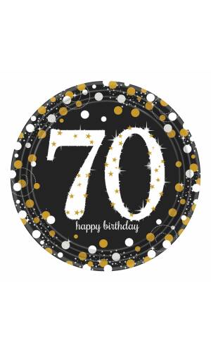 70th Gold Sparkling Celebration Paper Plates 22.9cm – 8pk