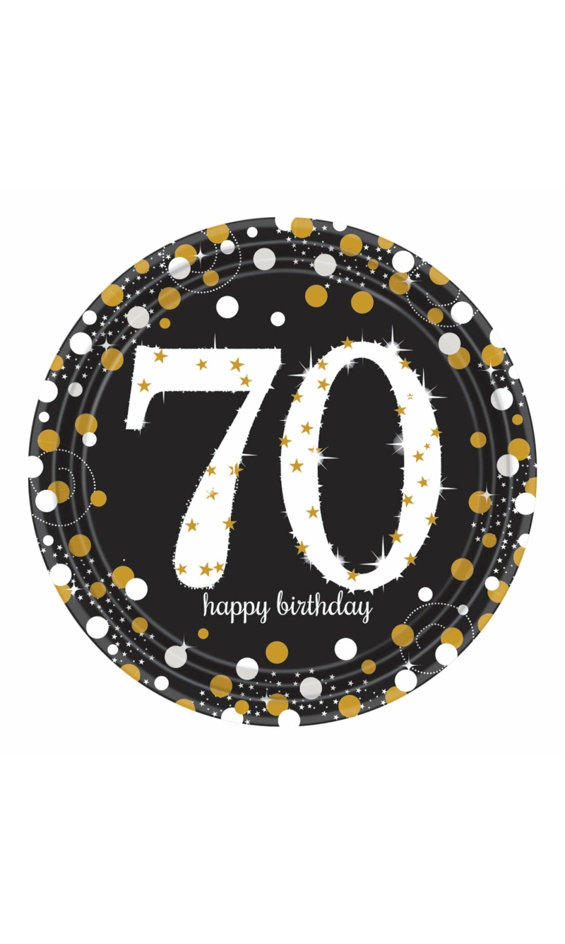 70th Gold Sparkling Celebration Paper Plates 22.9cm – 8pk