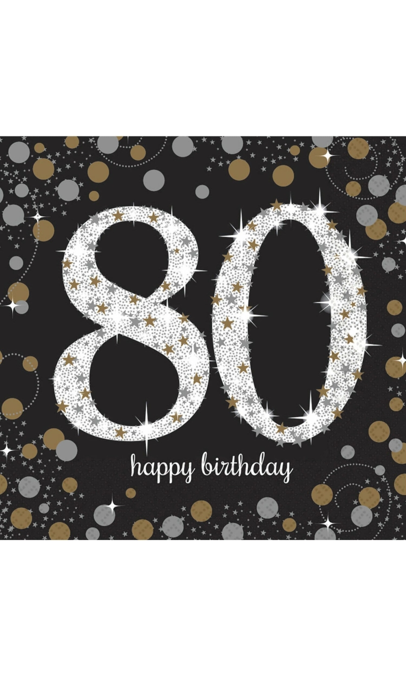 80th Gold Sparkling Celebration Napkins 33cm x 33cm - 16pk