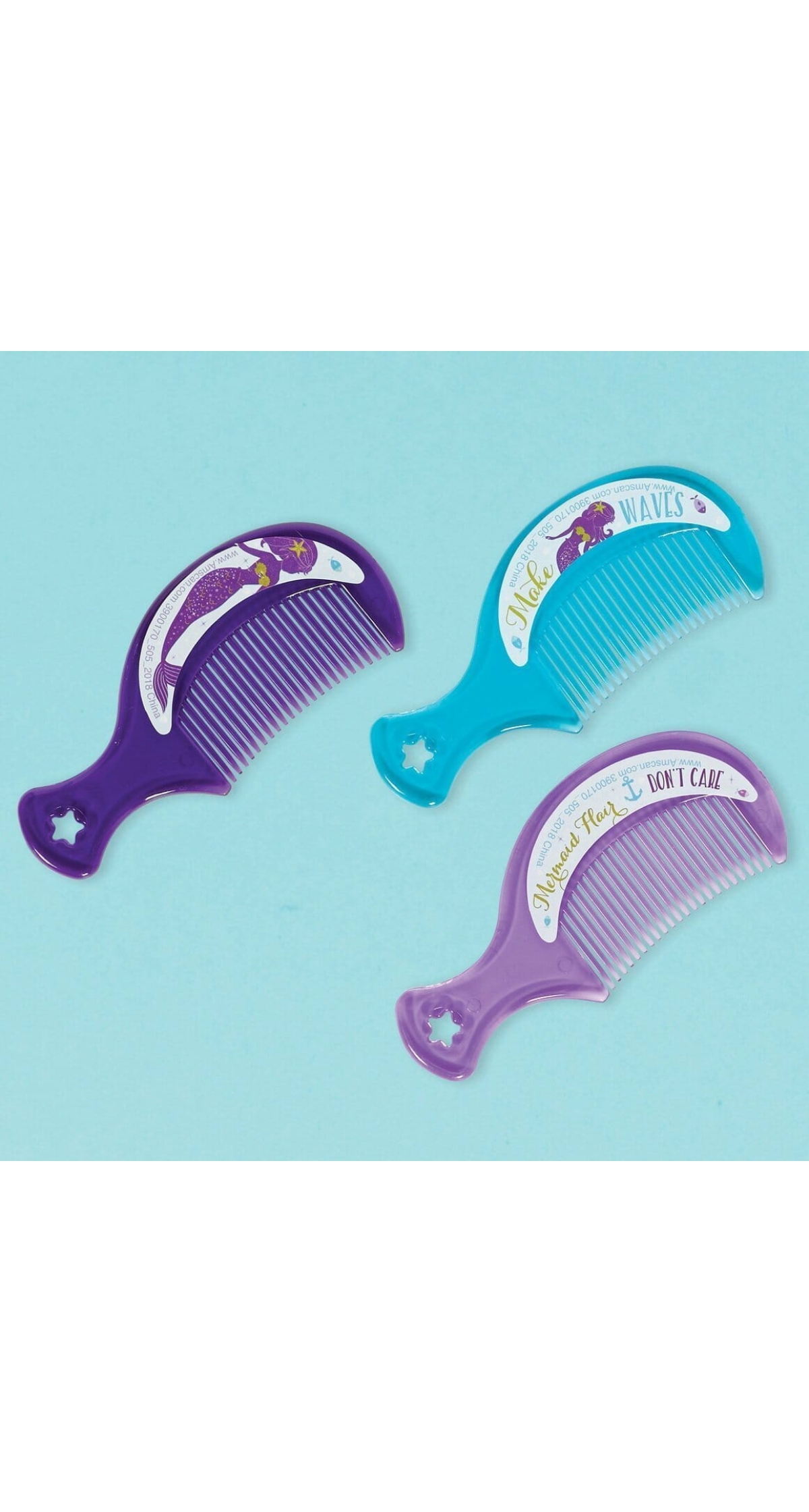 Mermaid Wishes Hair Combs Party Favours 9.3cm x 3.9cm - 12pk