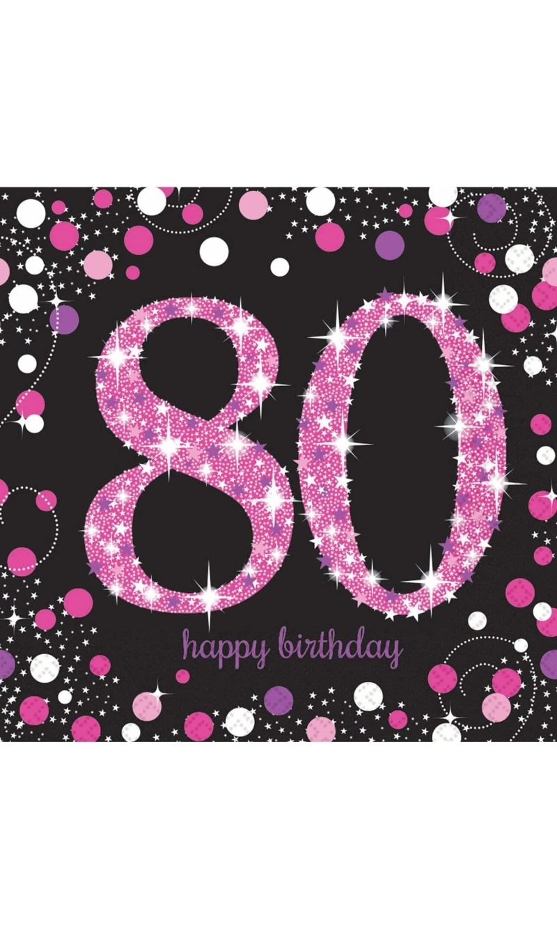 80th Pink Sparkling Celebration Napkins 33cm x 33cm - 16pk