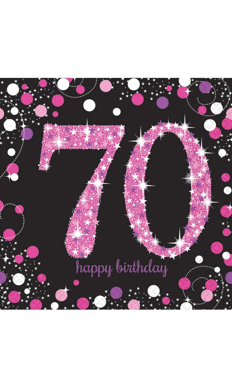 70th Pink Sparkling Celebration Napkins 33cm x 33cm - 16pk