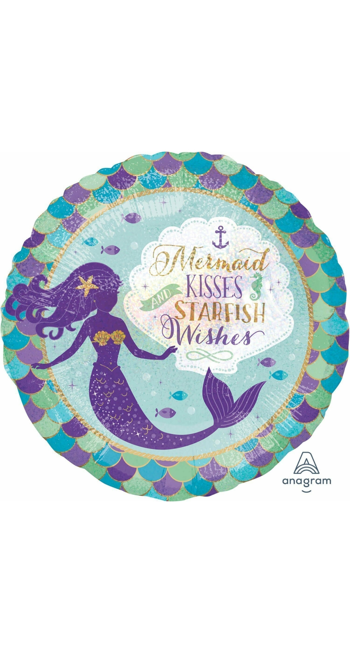 Mermaid Wishes Holographic Foil Balloom - 18" (45cm)