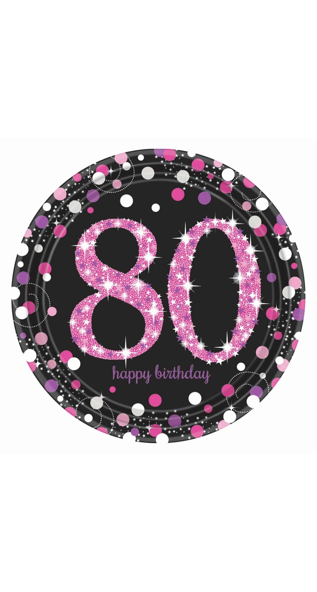 80th Pink Sparkling Celebration Paper Plates 22.9cm – 8pk