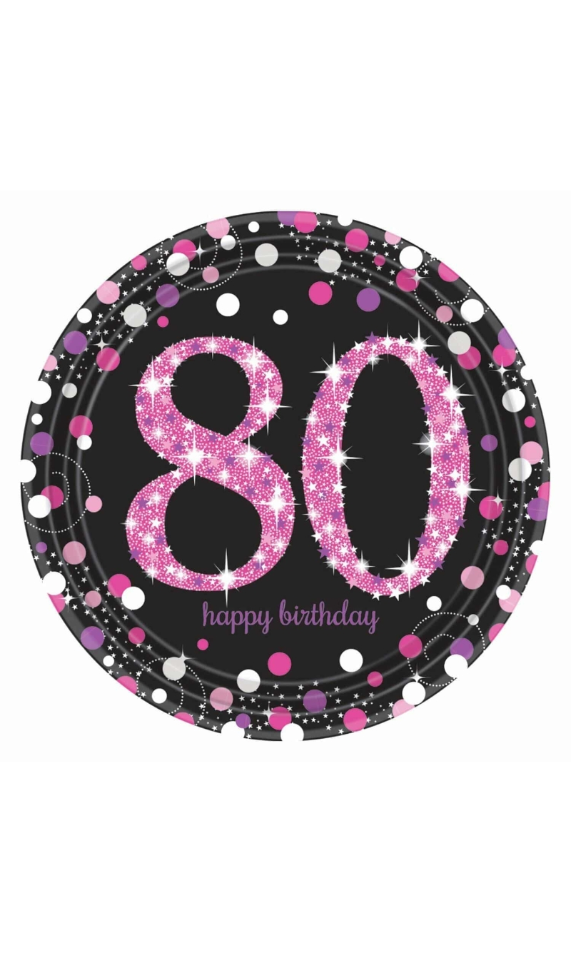 80th Pink Sparkling Celebration Paper Plates 22.9cm – 8pk