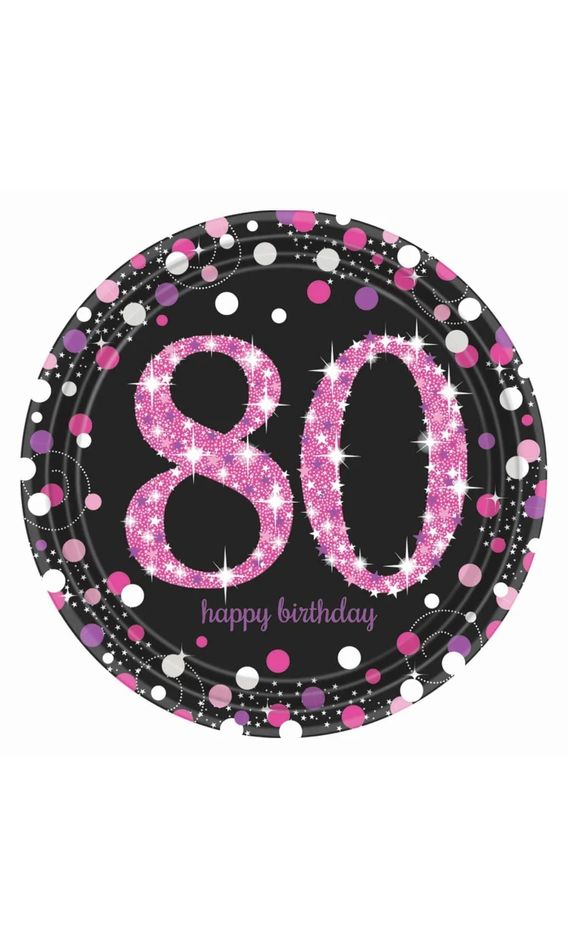 80th Pink Sparkling Celebration Paper Plates 22.9cm – 8pk