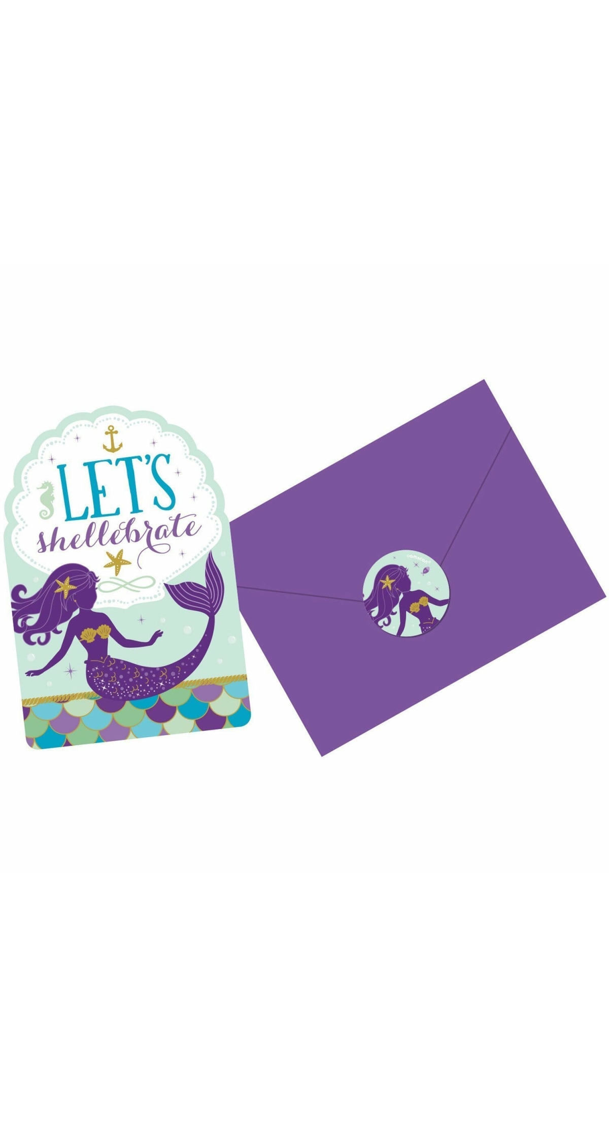 Mermaid Wishes Invitations & Envelopes & Stickers 10.7cm x 15.8cm - 8pk