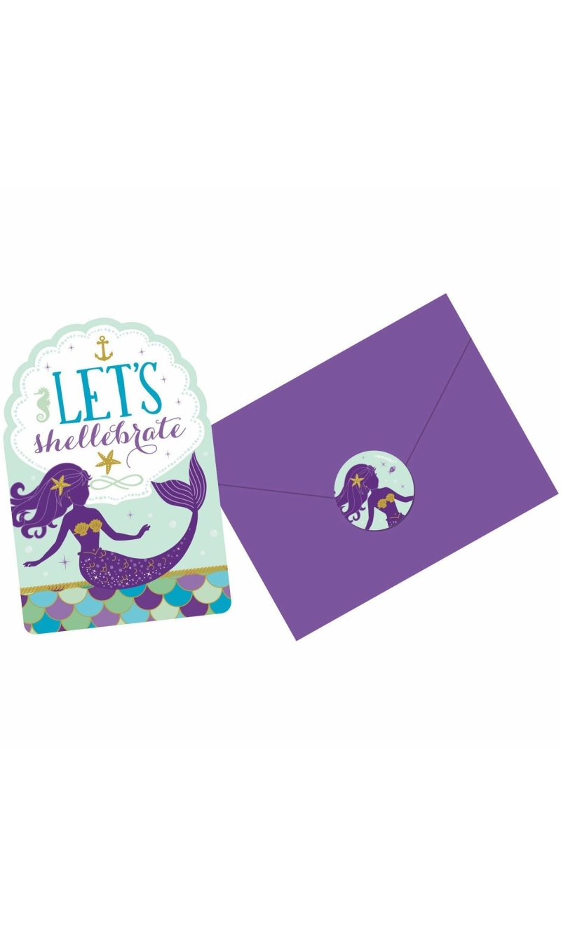 Mermaid Wishes Invitations & Envelopes & Stickers 10.7cm x 15.8cm - 8pk