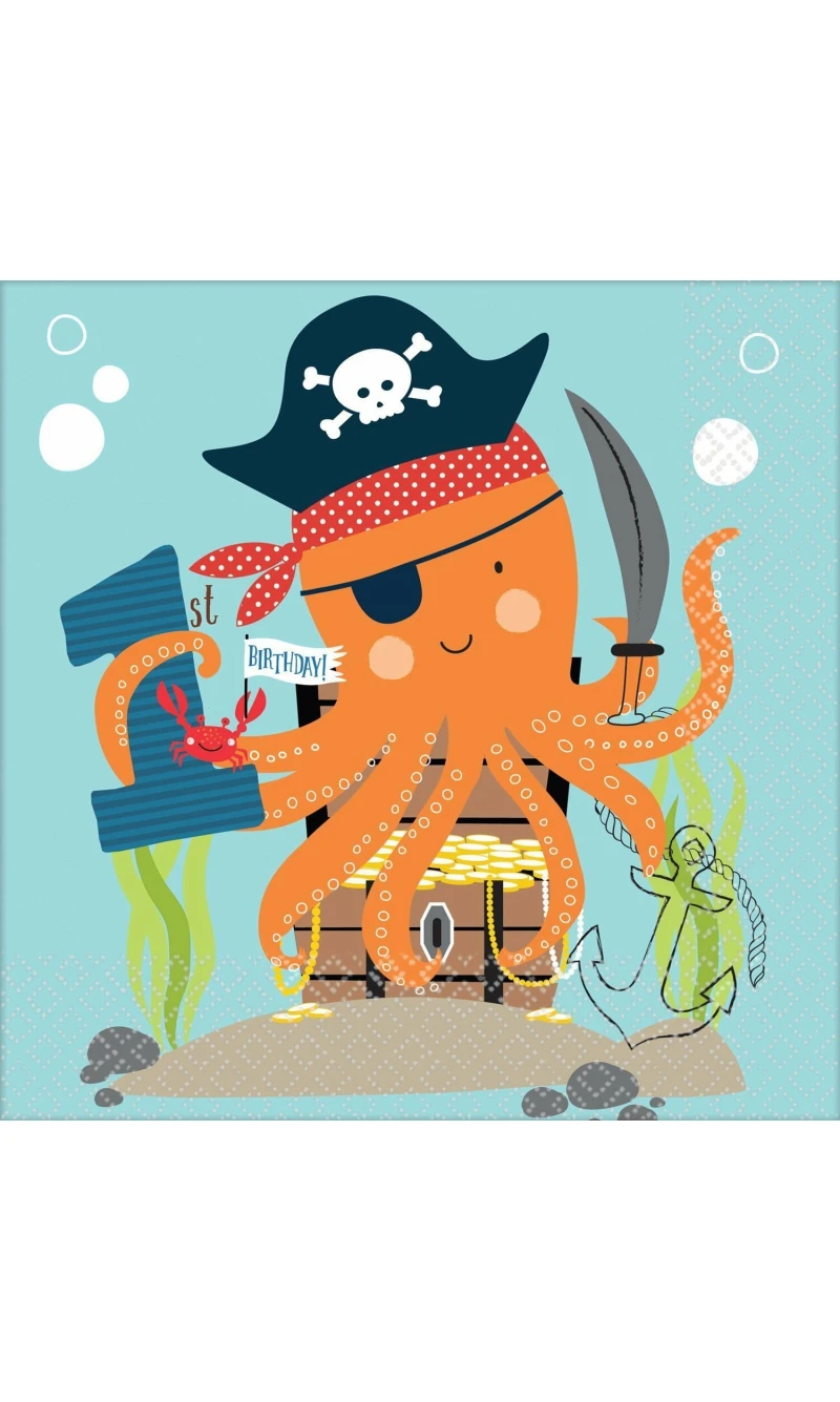 Ahoy Birthday "1st Birthday" Paper Napkins 33cm - 16pk