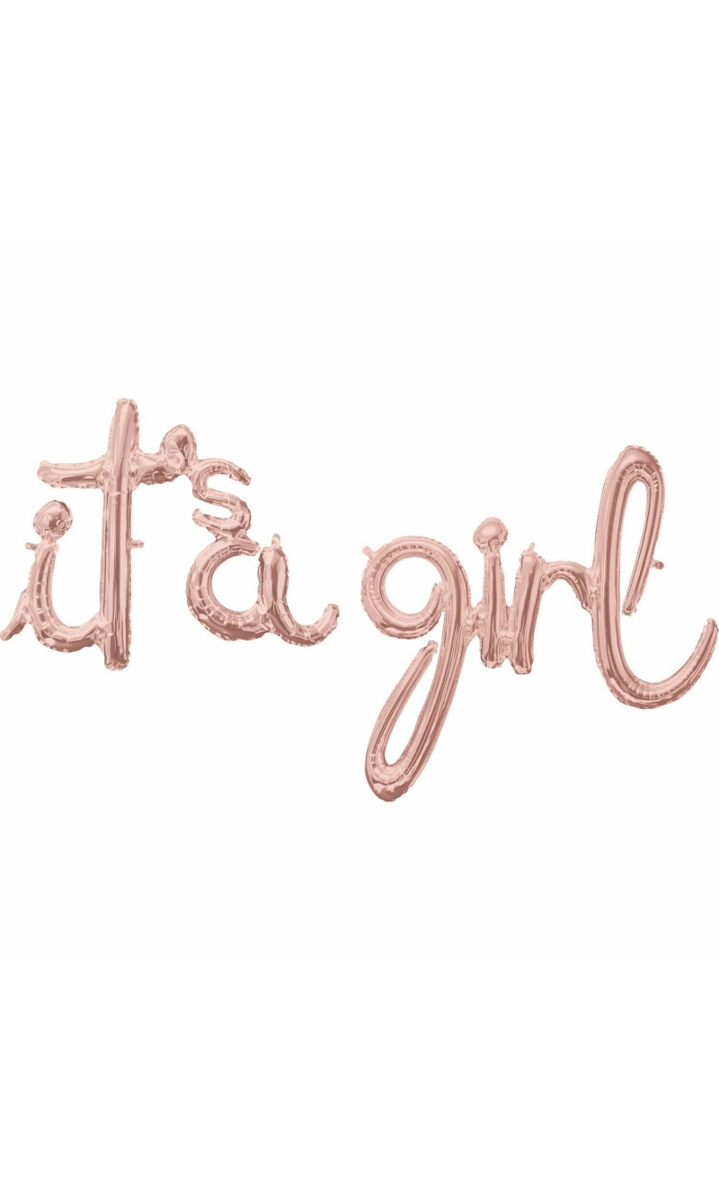 Script Phrase It's A Girl Rose Gold Foil Balloon - 68cm x 73cm