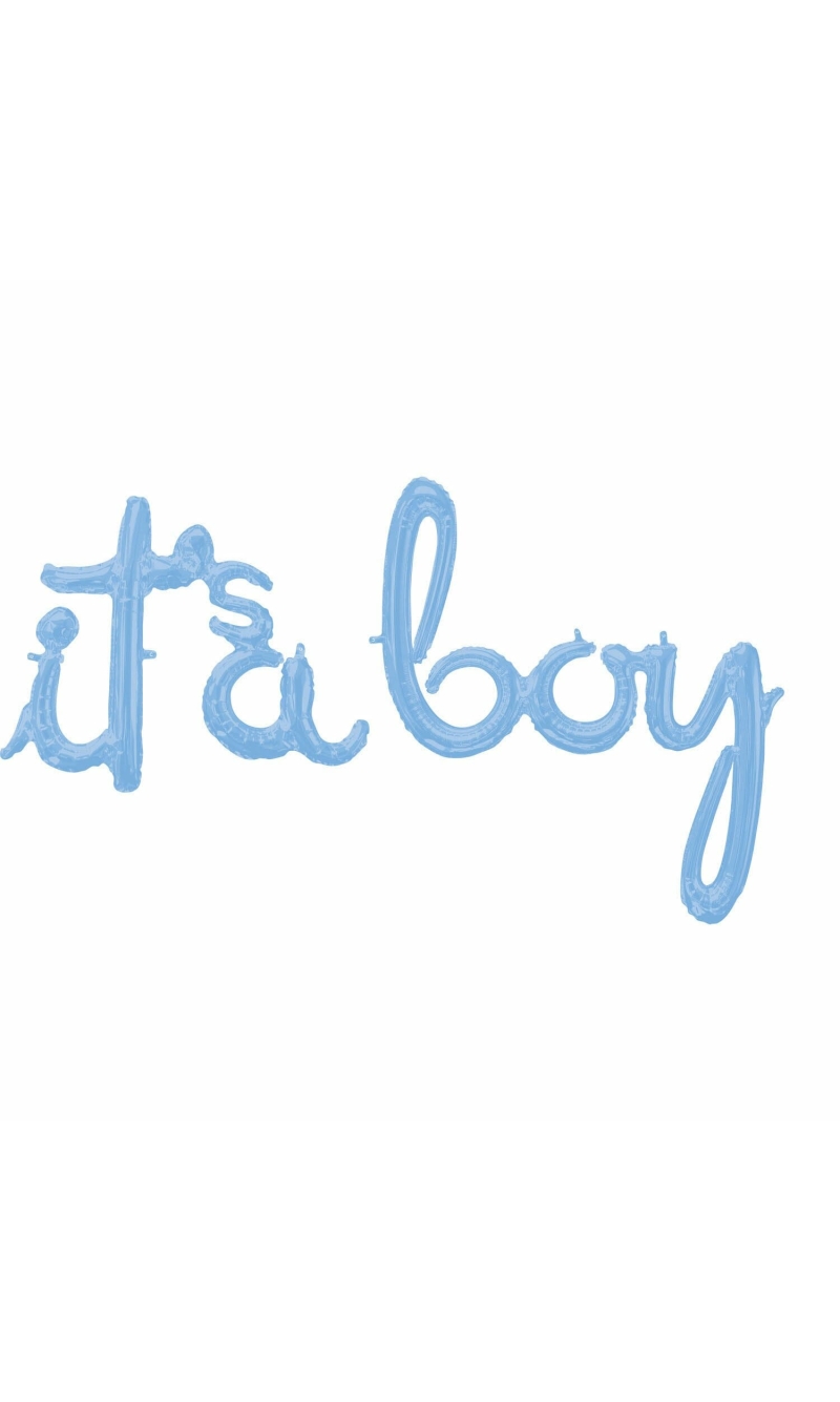 Script Phrase It's A Boy Pastel Blue Foil Balloon - 68cm x 50cm
