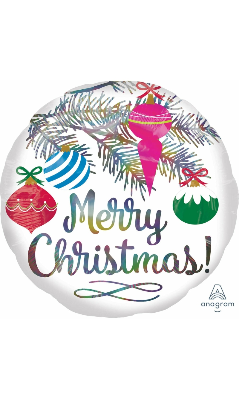 Iridescent Merry Christmas Holographic Foil Balloon - 43cm