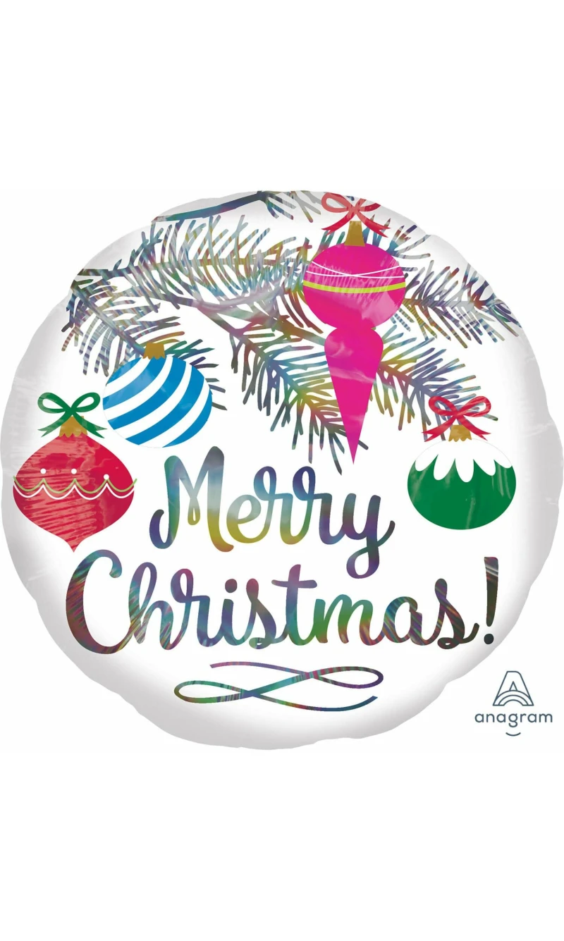 Iridescent Merry Christmas Holographic Foil Balloon - 43cm