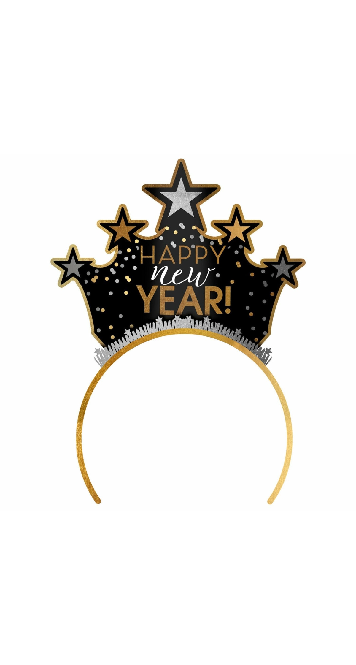 Happy New Year Tiara  Black Silver & Gold - 1pc