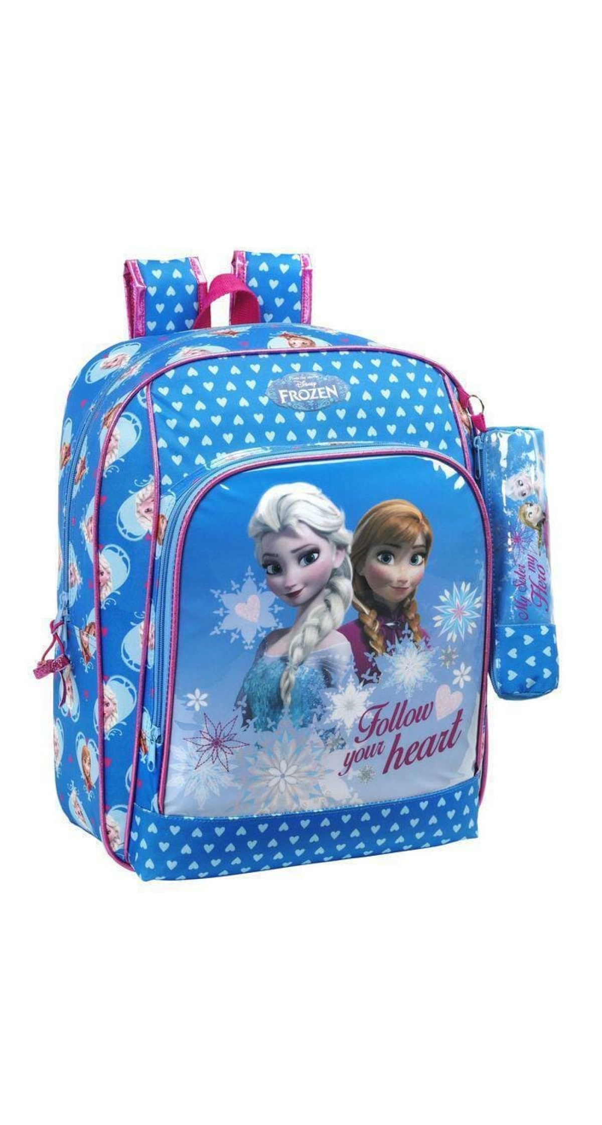 Frozen Elsa & Anna " Follow Your Heart" Backpack (34cm x 41cm) with Pencil Case (8cm x 22cm)