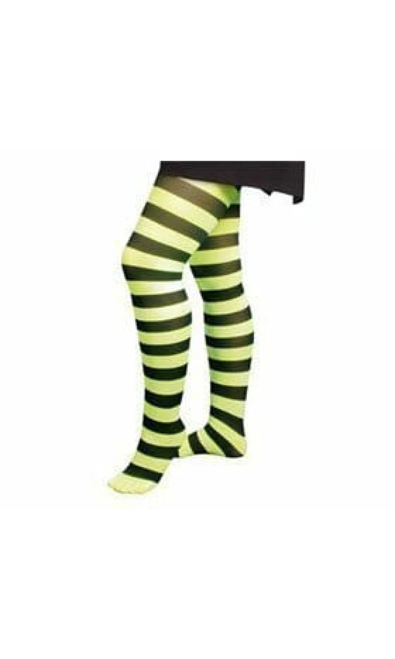Tights Striped Neon Green & Black