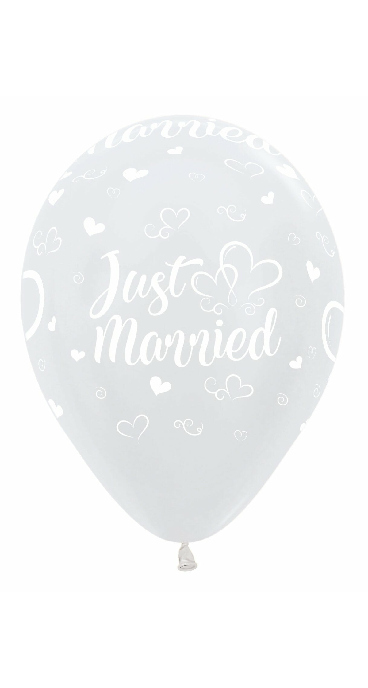 Satin Pearl White Just Married Hearts - 12" Latex Balloon