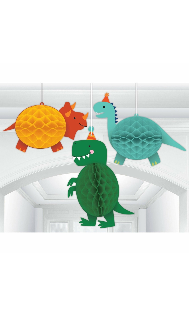 Dino-Mite Honeycomb Hanging Decoration - 3pk