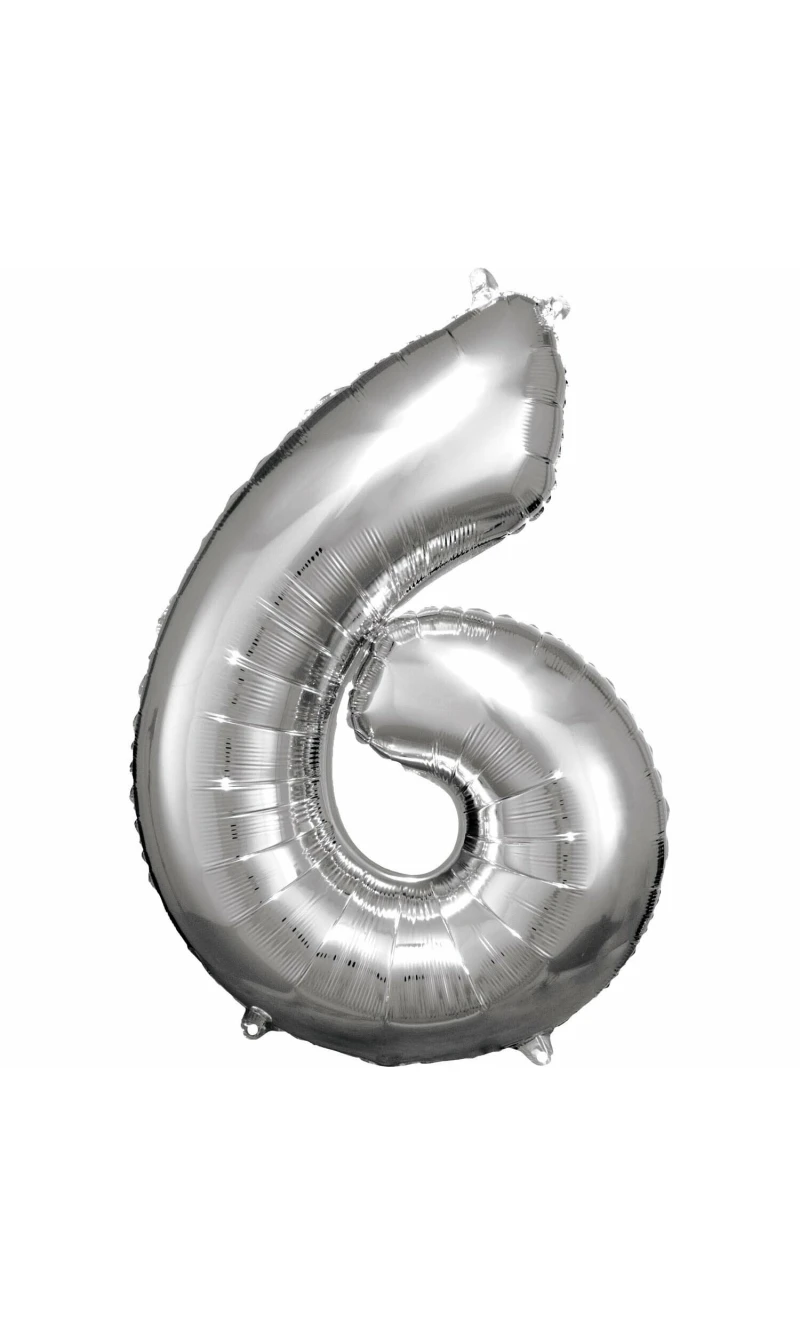 34 Inch Foil Balloon Number 6 - Silver