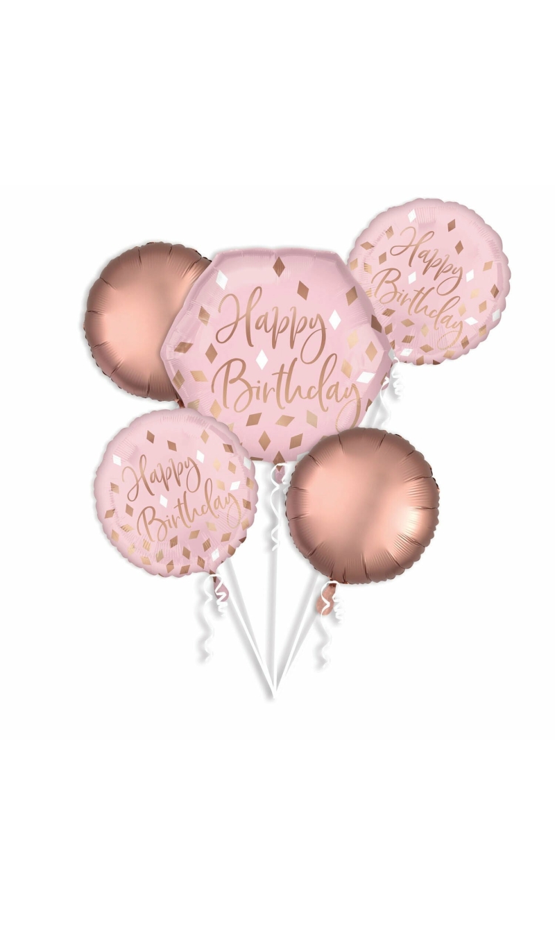 Rose Gold Blush Birthday Foil Balloon Bouquet - 5pk