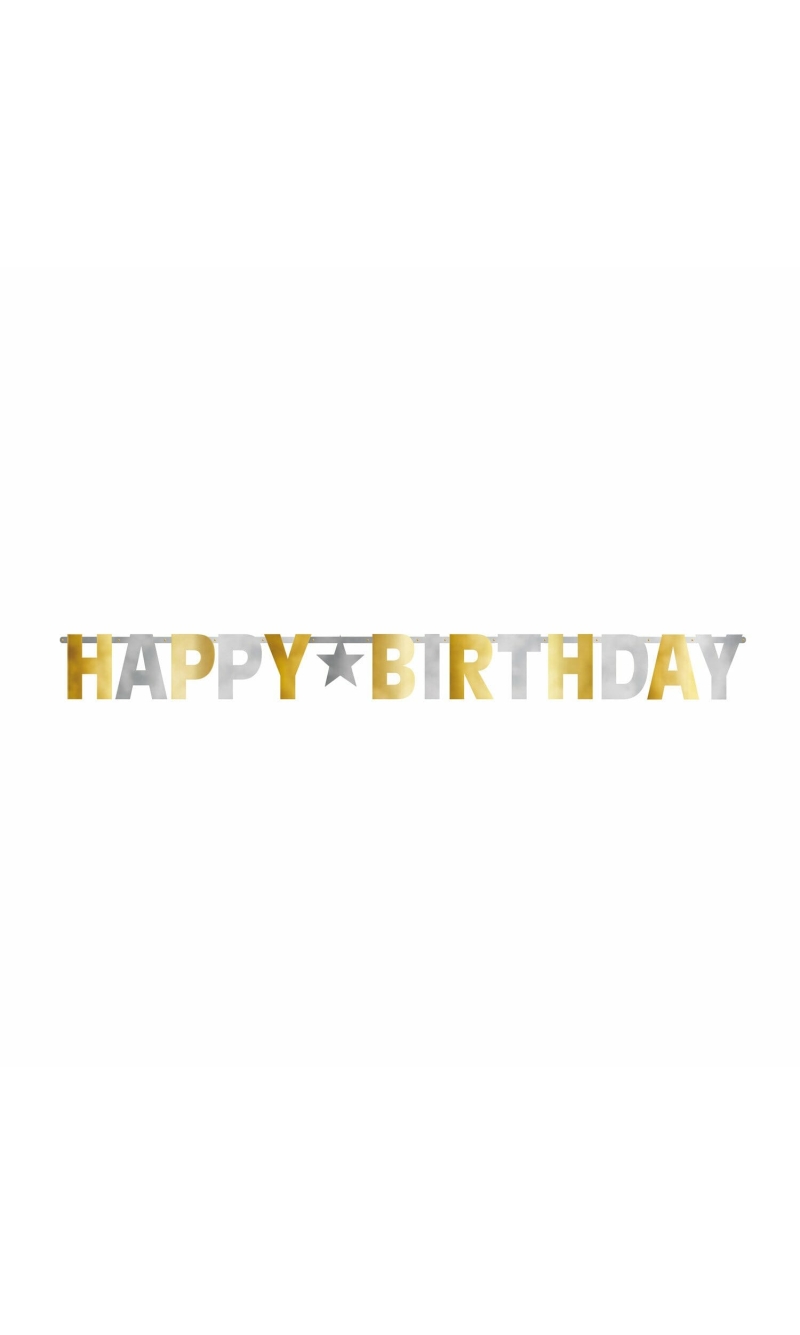 Happy Birthday Letter Banner Silver & Gold - 320 cm