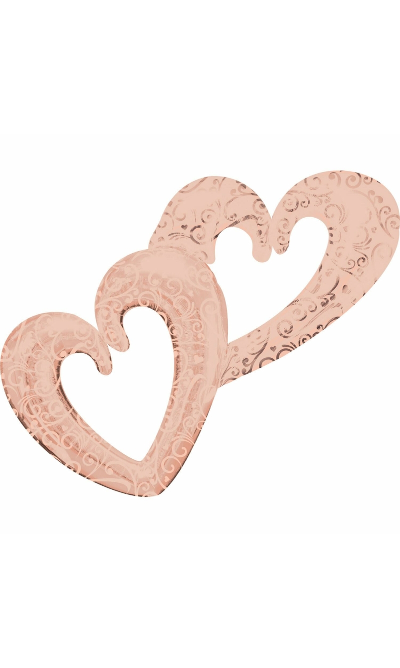 Multi Foil Balloon Interlocking Hearts Rose Gold - 134cm x 91cm