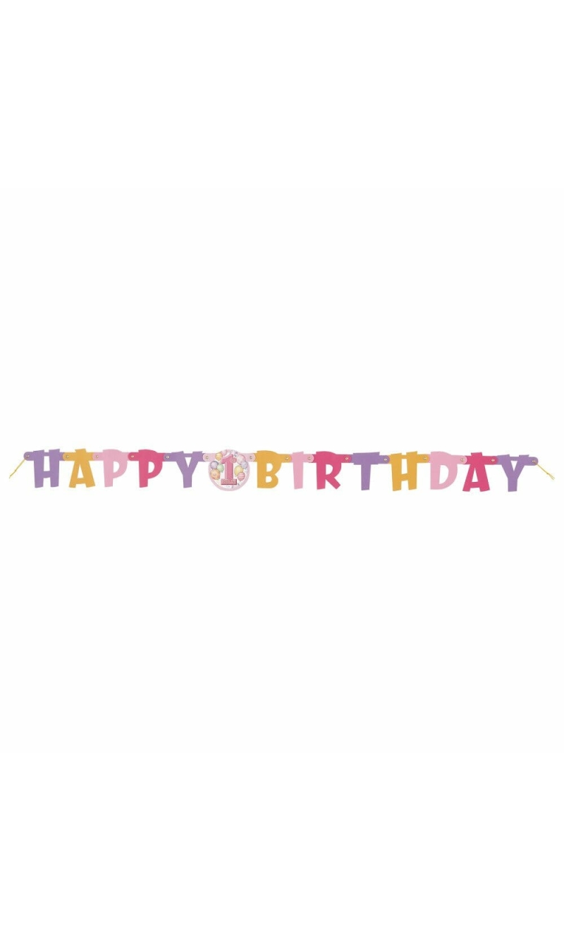 First Birthday Pink Balloons Jointed Banner
