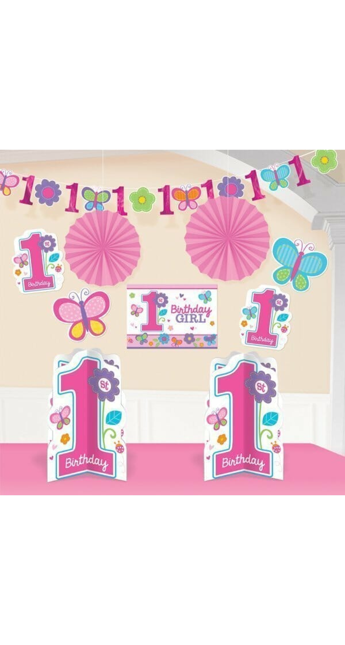Sweet 1st Birthday Girl Room Decorating Kit – 10pk