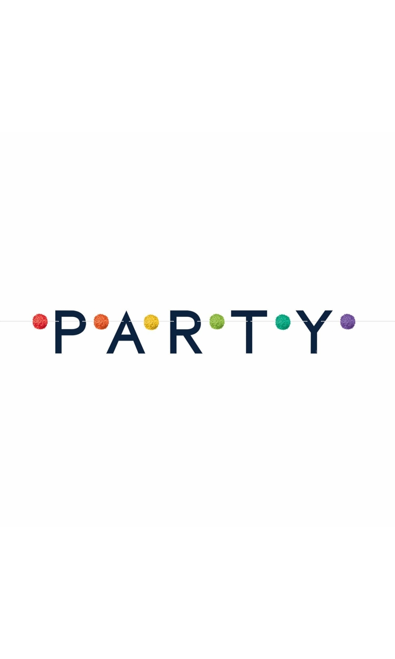P.A.R.T.Y Multicolour Letter Banner With Pom Poms - 190cm