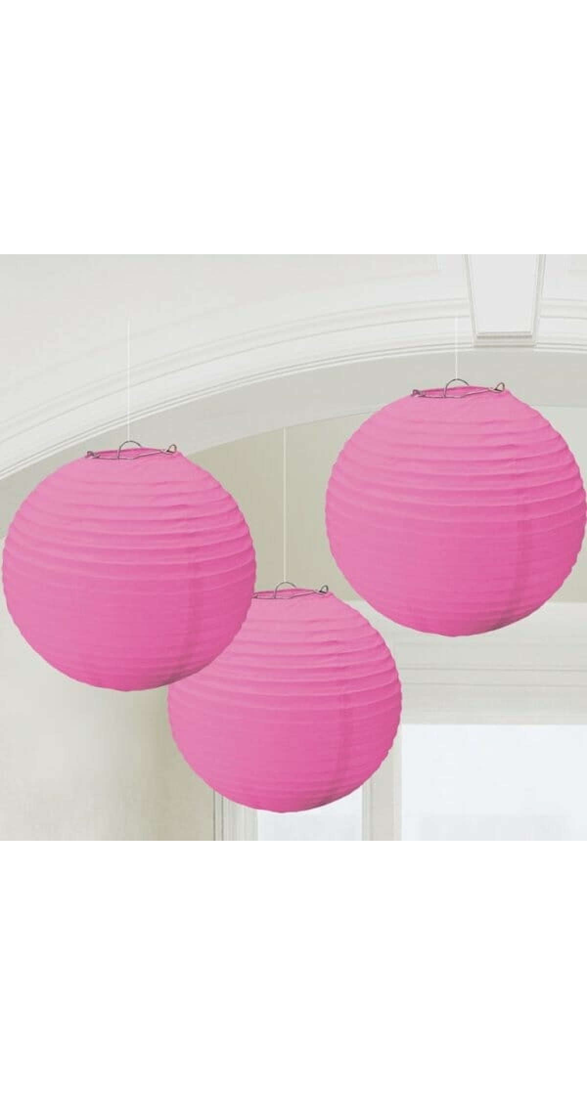 Bright Pink Paper Lantern Decorations 24.1cm - 3pk