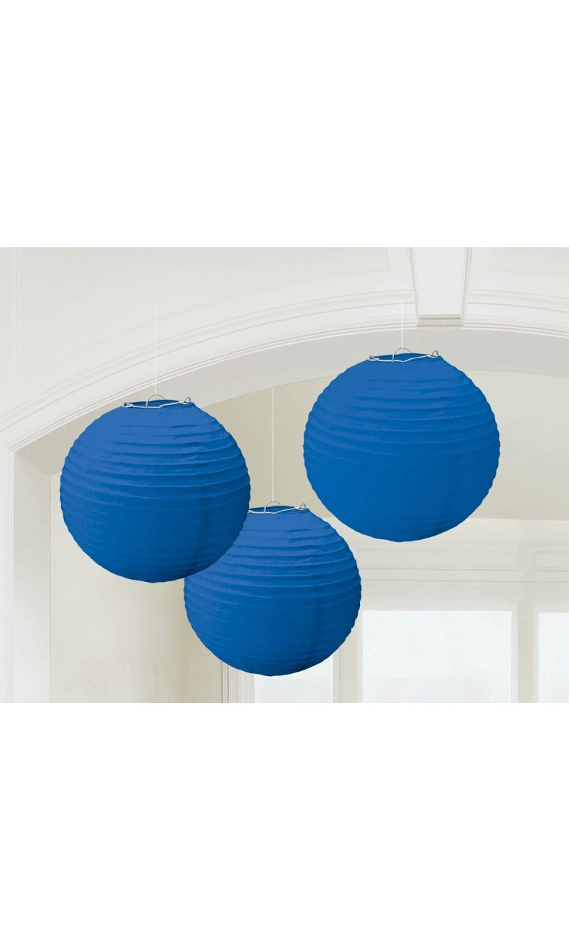 Bright Royal Blue Paper Lantern Decorations 24.1cm - 3pk